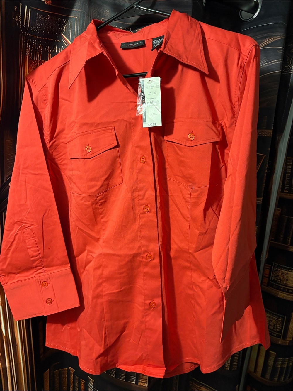 New York & Company Bright Red Long-Sleeve Button-Down Shirt